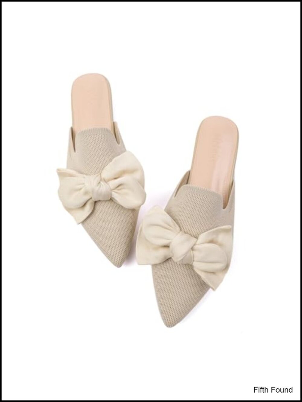 Pointed Toe Mules Flats Bow Knit Cushioned Insole Slip On